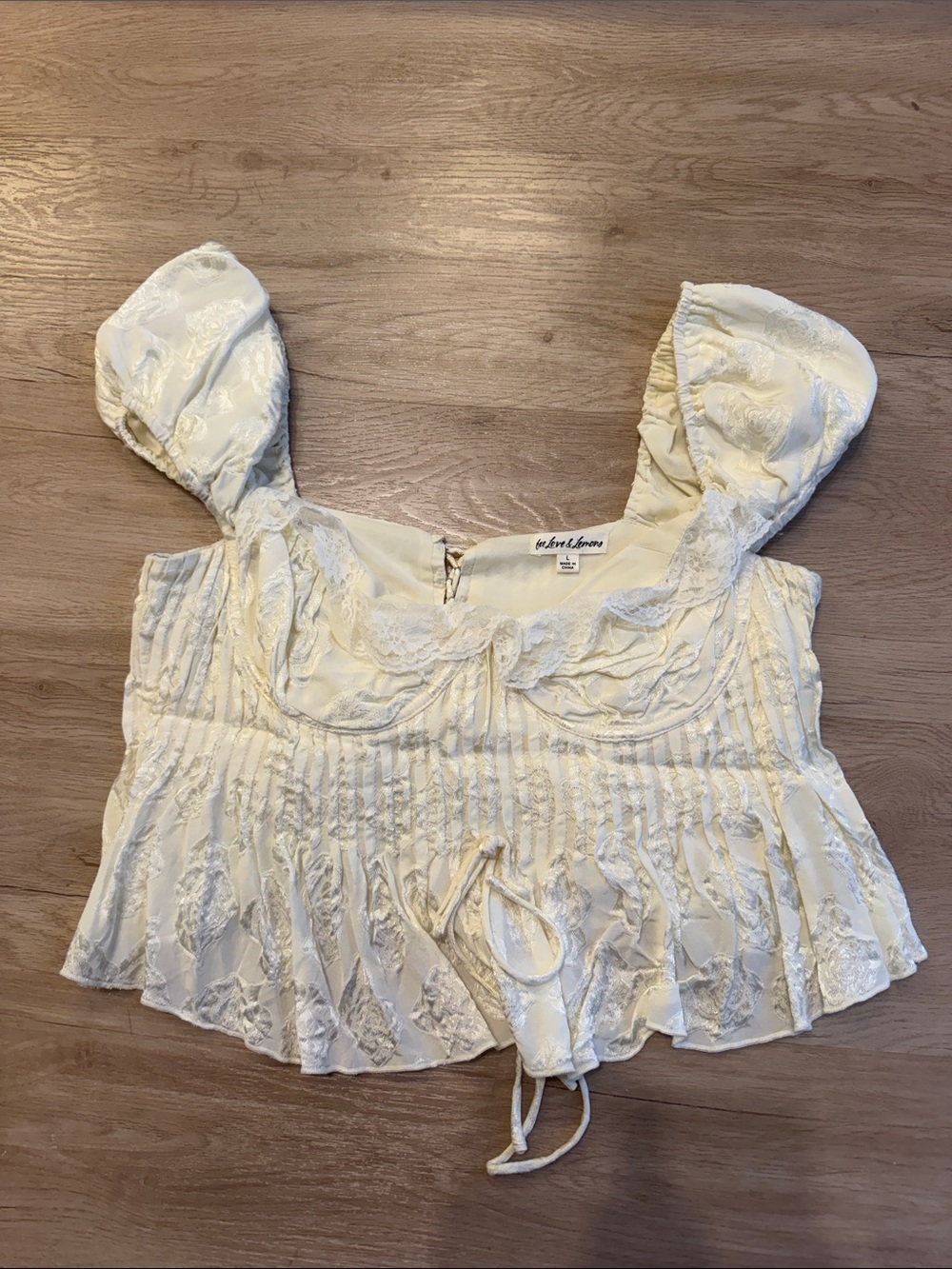 Free People Cream Lace Bustier Camisole with Puff Straps